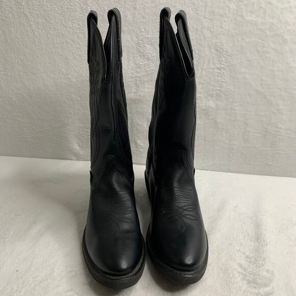 NWOT Justin Boots JB1104 Mens 7D Black Leather Pull-On Stitched Western Cowboy main image 7